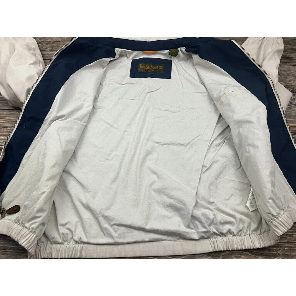 Timberland Weathergear Mens Jacket Beige XL Full Zip Collared Preppy Dadcore‎
